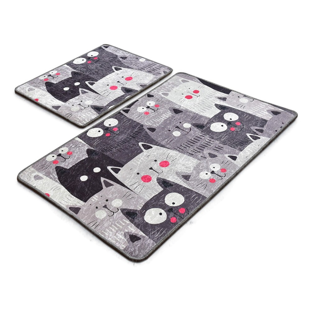 Szare dywaniki łazienkowe zestaw 2 szt. 60x100 cm Meow – Foutastic
