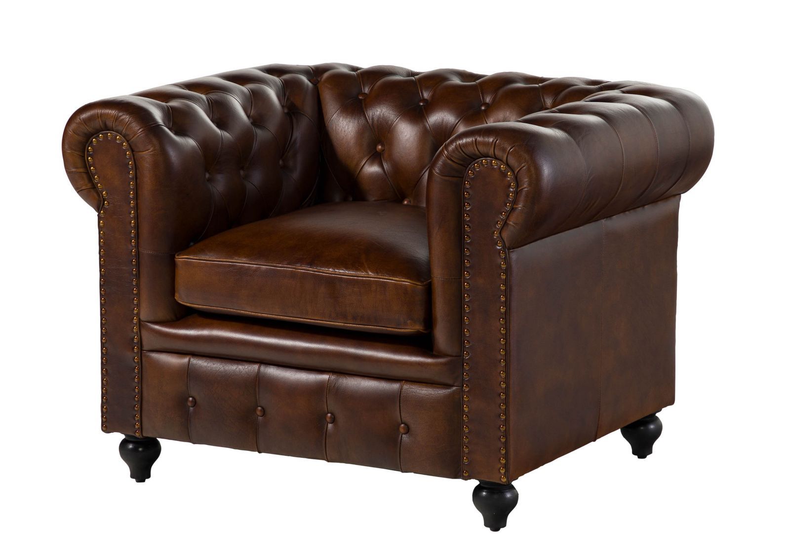 Fotel Chesterfield #102 Skóra Naturalna Pikowany Skórzany 106X84X76 Cm B 6270