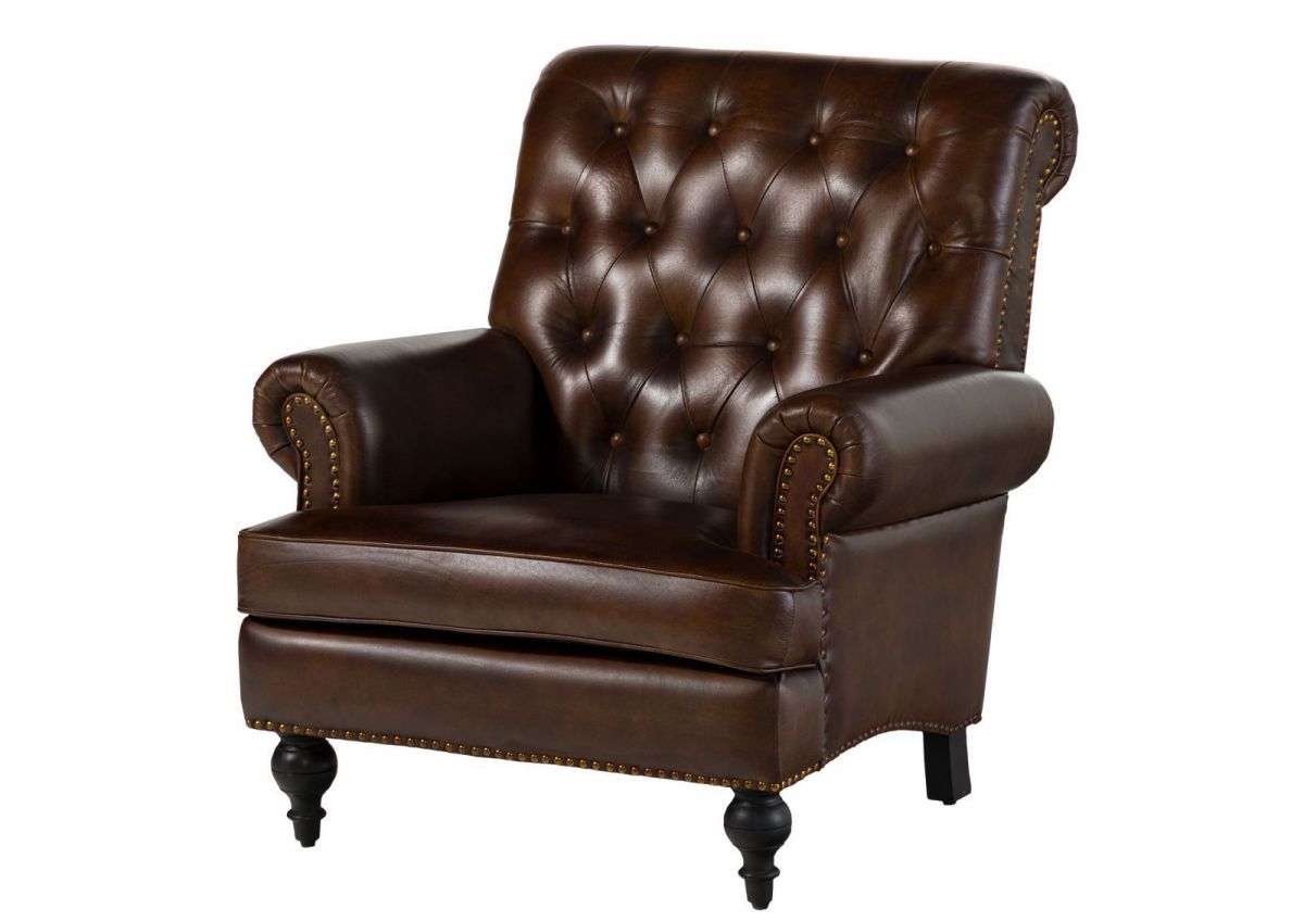 Fotel Skórzany Chesterfield Skóra Naturalna Brązowa B 8092