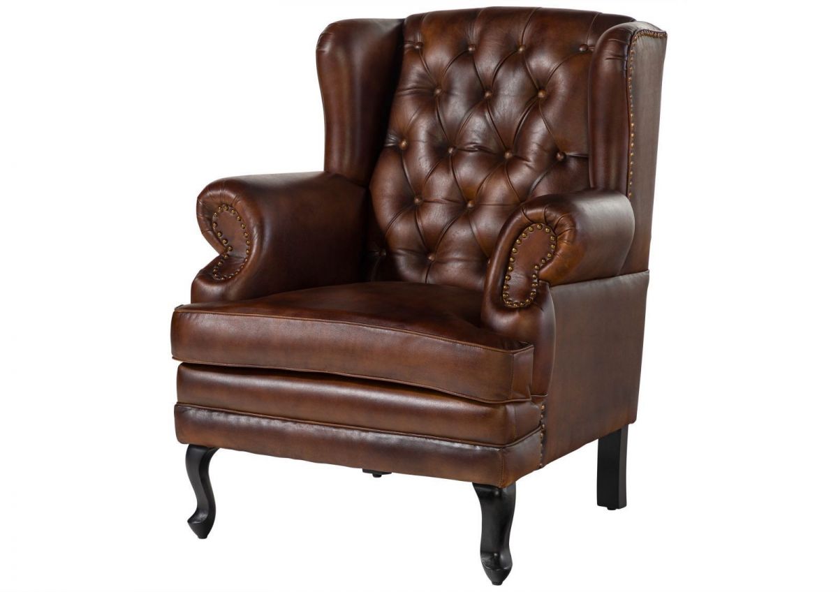 Fotel Skórzany Chesterfield Skóra Naturalna Brązowa B 8091