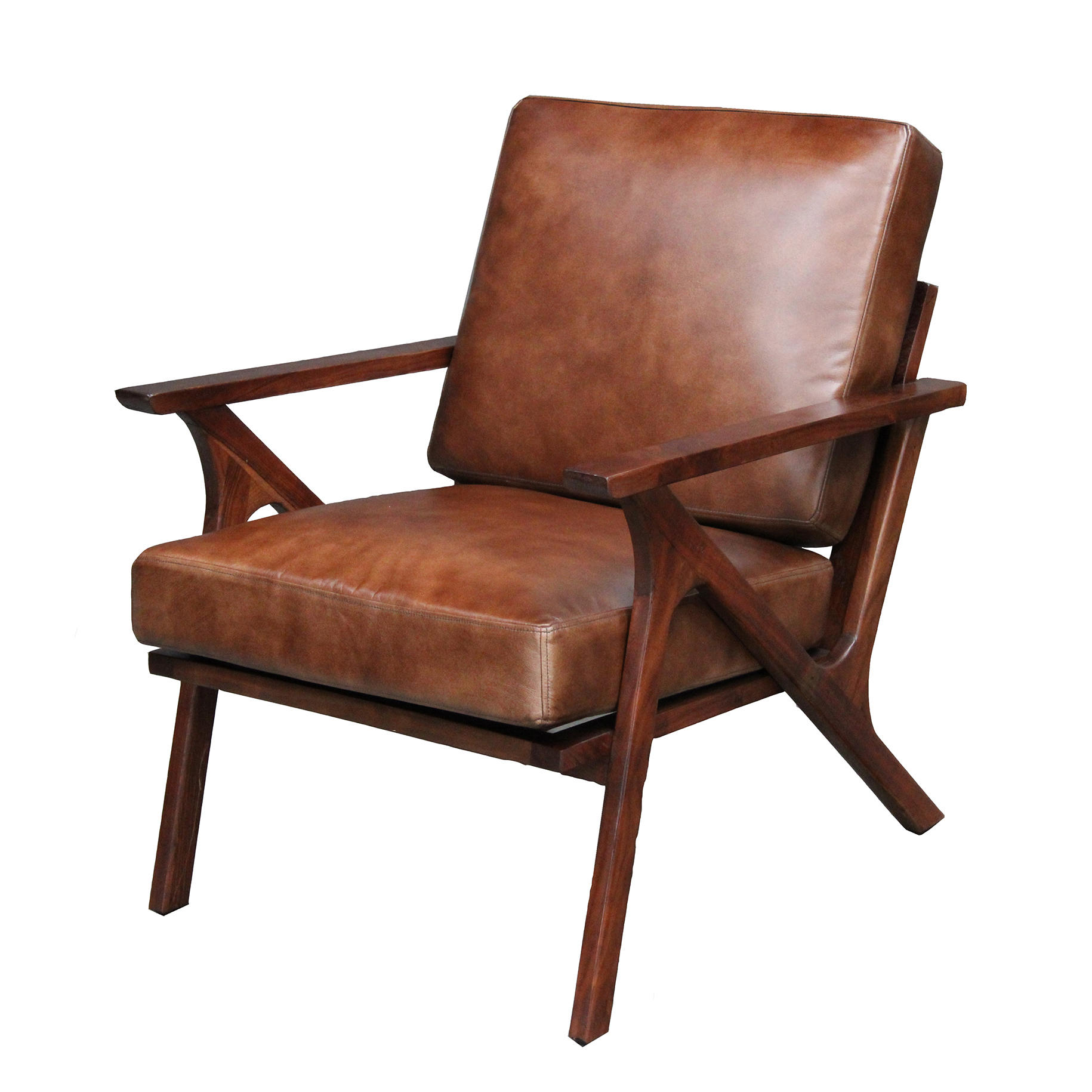 Fotel Iron Label #32 Drewniany Skóra Naturalna Retro B 7592