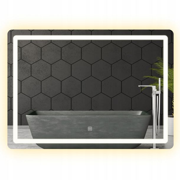 Lustro Ścienne Prostokątne Podświetlane Led Łazienkowe Square Dotyk 80x60cm