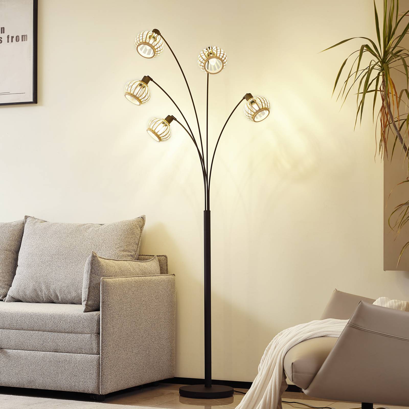 Lampa stojąca Lindby Lielle, naturalny bambus, 5-punktowa, 190 cm