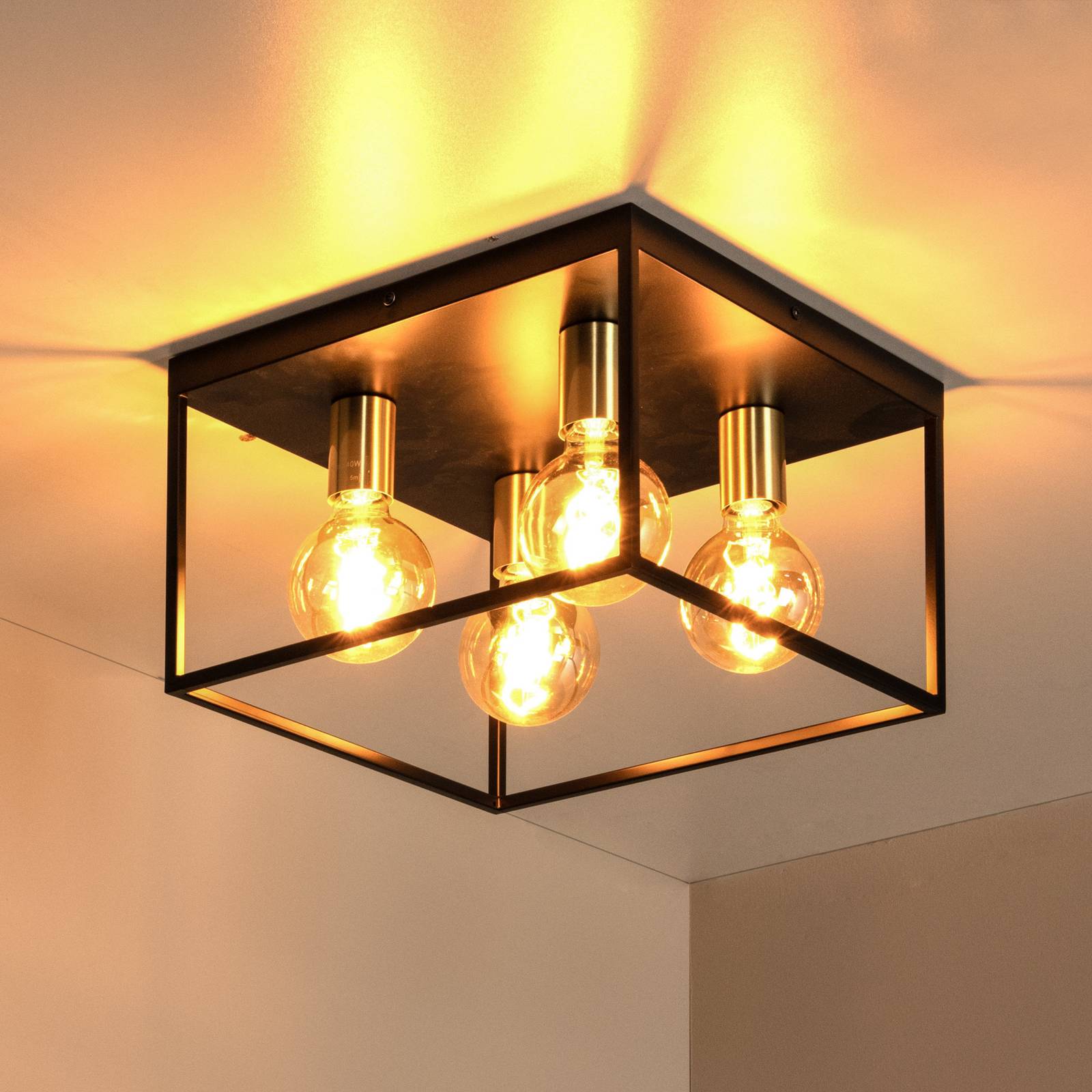 Lucide Lampa sufitowa Ruben, czarna, 36 cm, 4-punktowa, metal, E27