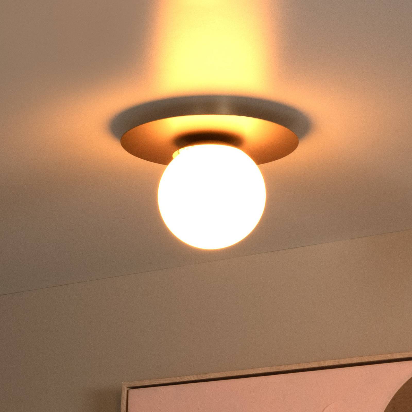 Lucide Lampa sufitowa Tricia, złota, Ø 25 cm, szklana, 1-punktowa, E27