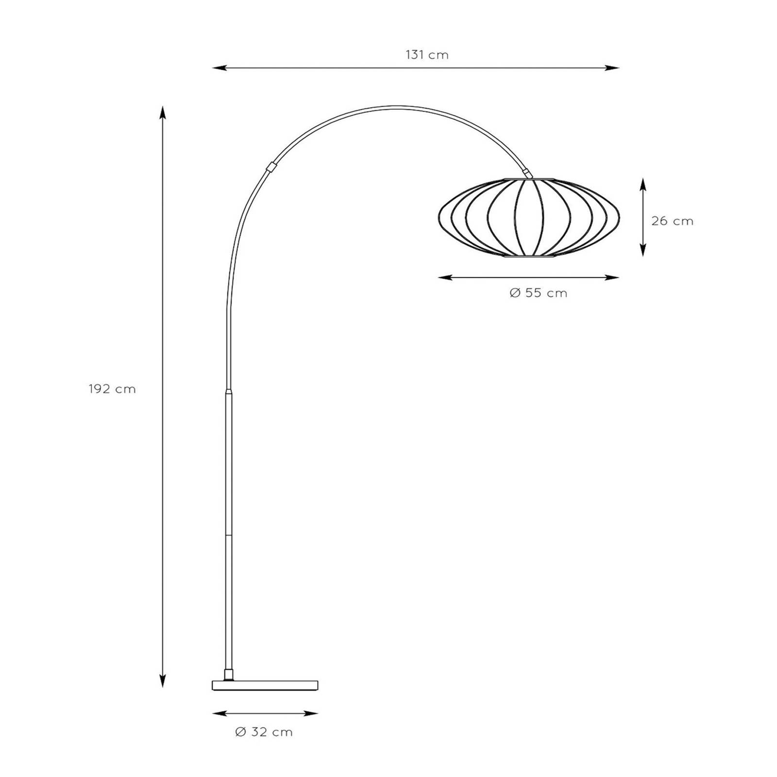 Lucide Lampa łukowa Corina, czarna, E27, 192 cm, tworzywo sztuczne