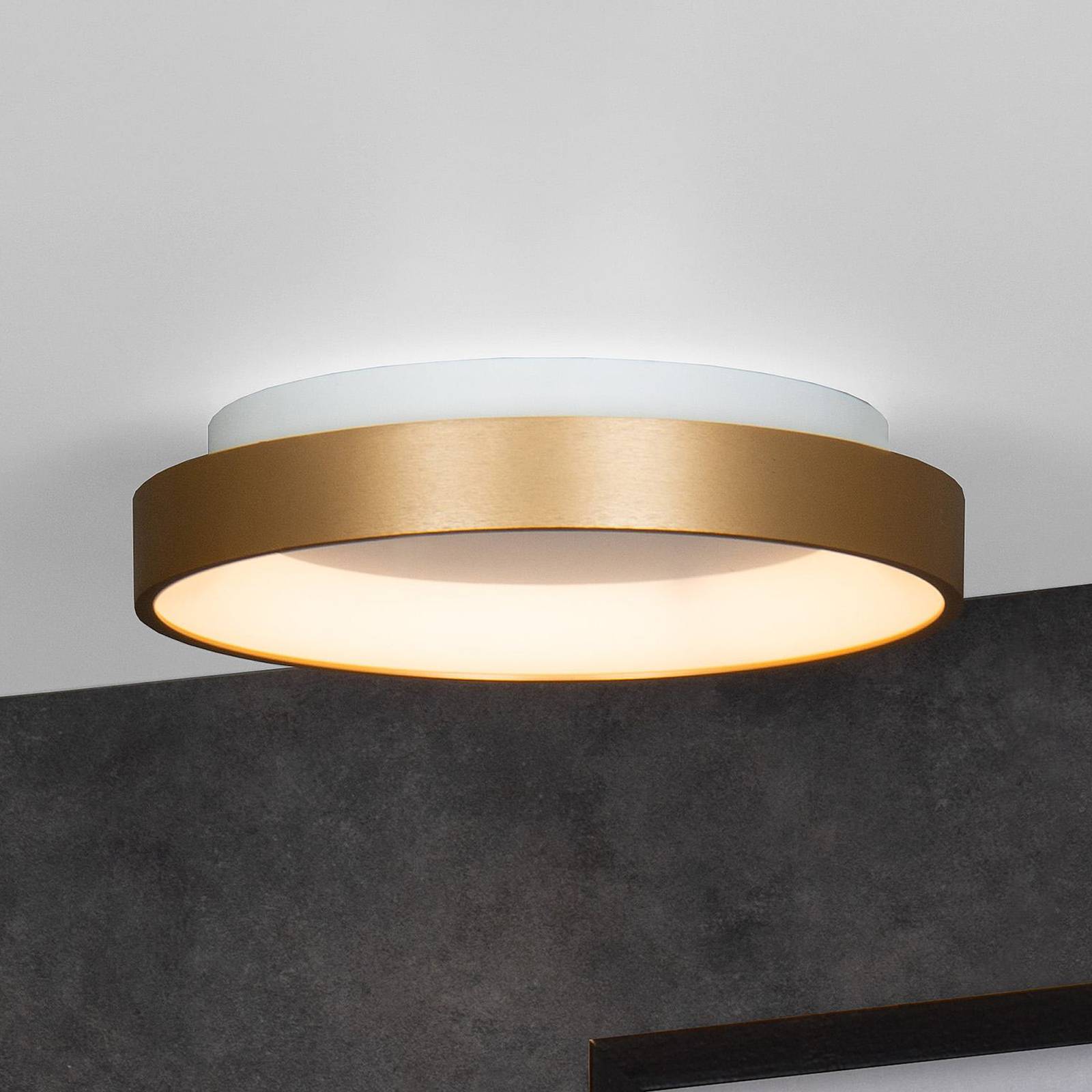 Lucide Lampa sufitowa LED Vidal, złota, Ø 28 cm, ściemniana, akrylowa