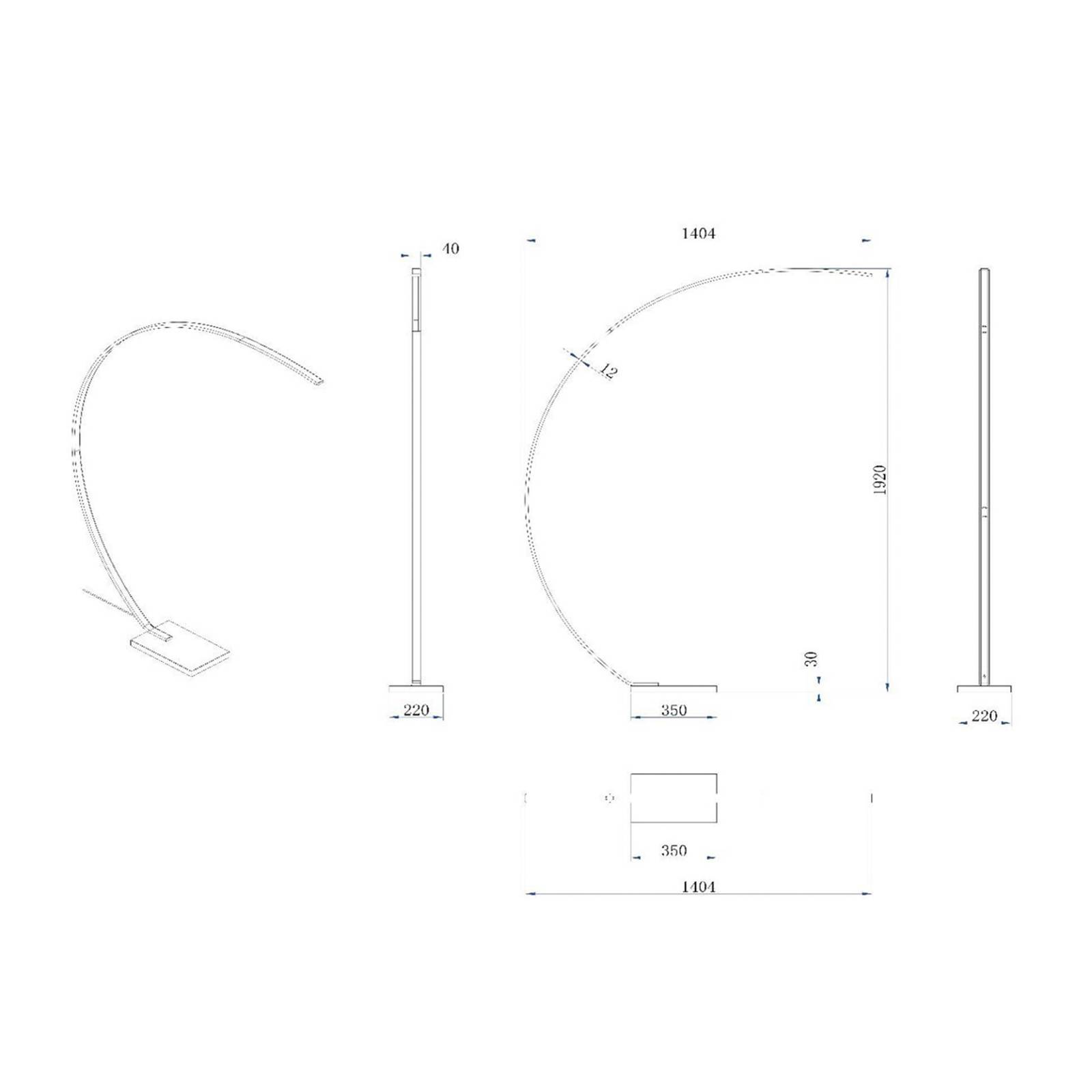 Lucide Lampa łukowa LED Curve, matowe złoto, 2700 K, wysokość 192, ściemniana