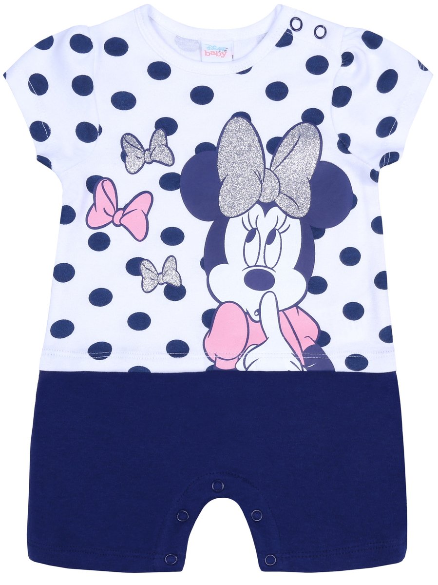 Biało-granatowy rampers w grochy z wizerunkiem Myszki Minnie DISNEY