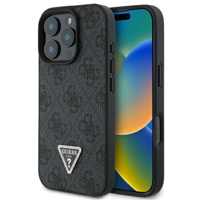 Guess hardcase Leather 4G Triangle Strass iPhone 16 Pro Czarny