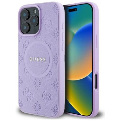 Guess Saffiano Peony Classic Logo do iPhone 16 Pro Max purpurowy