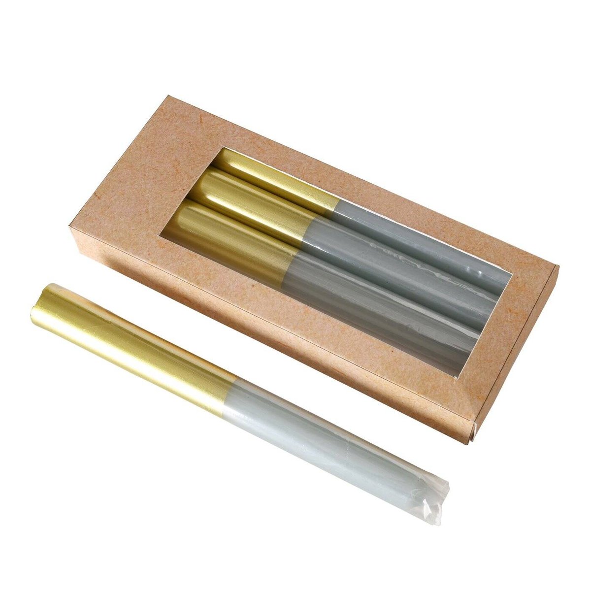 Świeczki kolorowe z podstawą w złotym kolorze, 4 sztuki