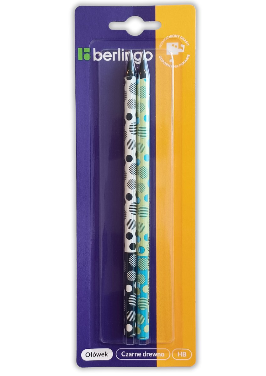 Ołówek czarne drewno 2szt Dots blistr