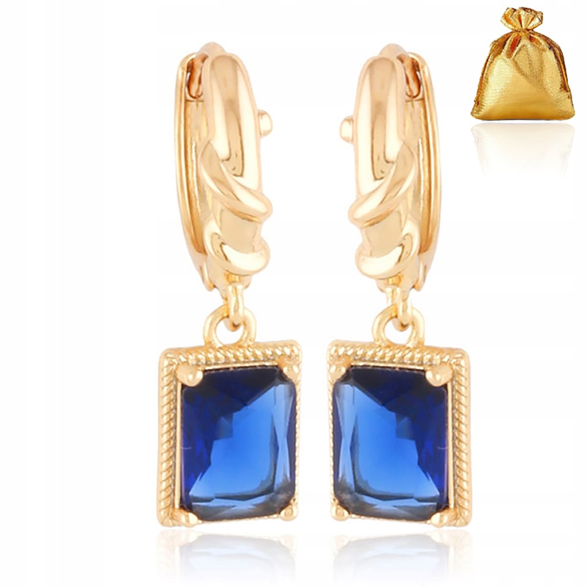 Pozłacane Granatowe Kolczyki Ze Stali Chirurgicznej Z Kryształkami Wiszące