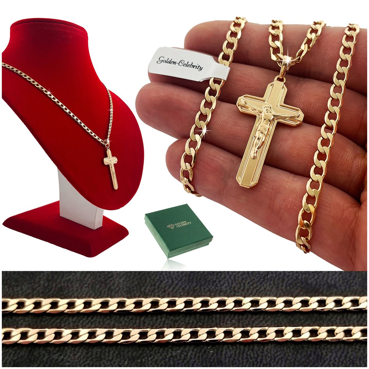 Złoty Łańcuszek Męski Pancerka+Krzyżyk 18K 55Cm Prezent Dla Niego + Gratisy