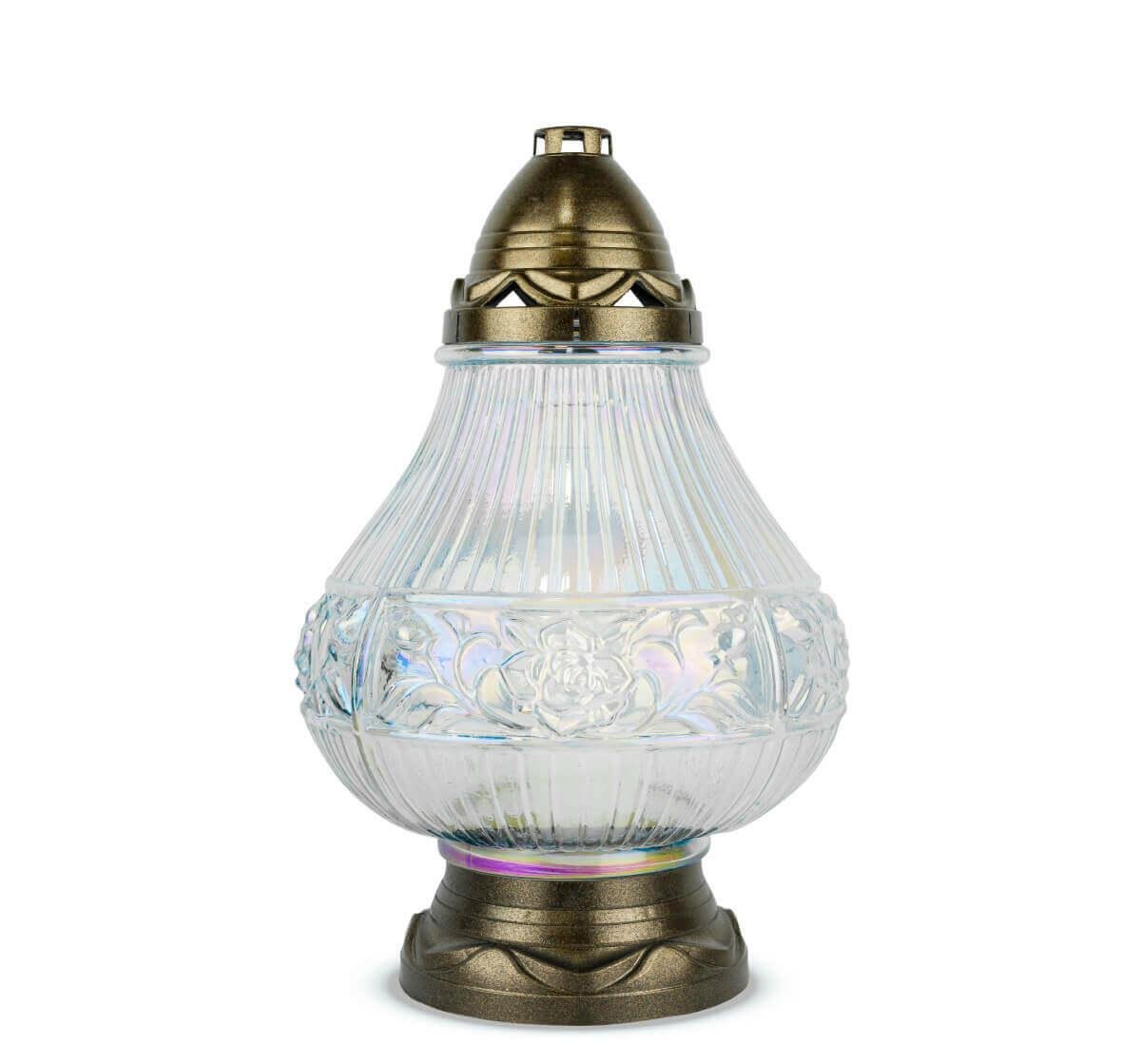 Znicz Artystyczny 33 cm Złoty DP742 Duży Znicz Szklany Lampion z Wkładem Wymiennym