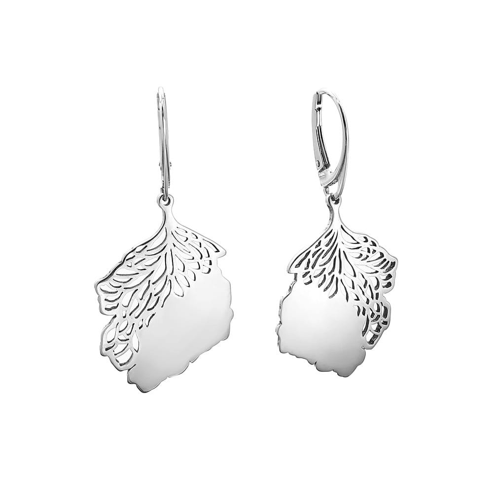 Srebrne kolczyki wiszące ażurowe liście