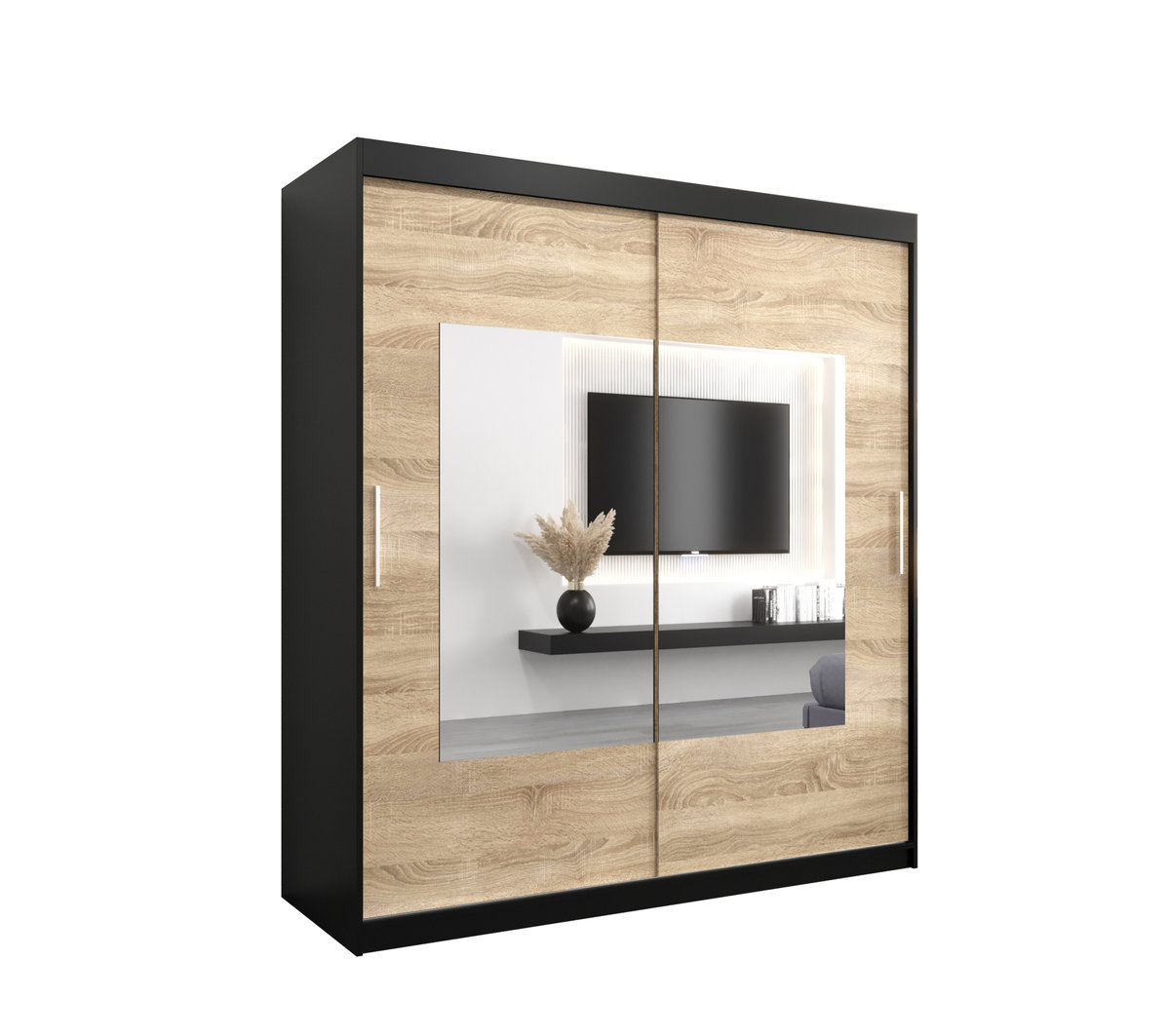 Szafa przesuwna Garderoba WAVE 180 gł. 62 czarny/sonoma