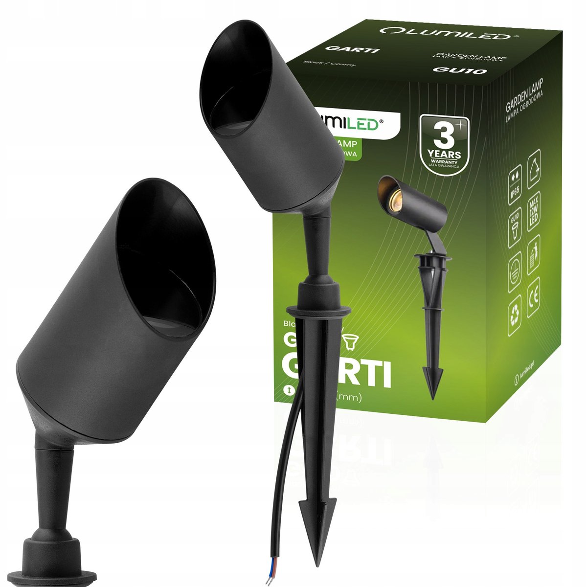 Lampa Ogrodowa Zewnętrzna LED Reflektor Wbijany GU10 IP65 z Przewodem