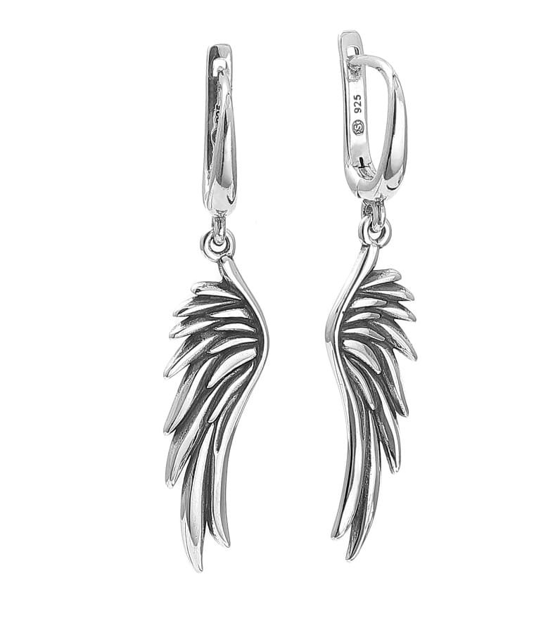 Srebrne kolczyki oksydowane skrzydła anioła