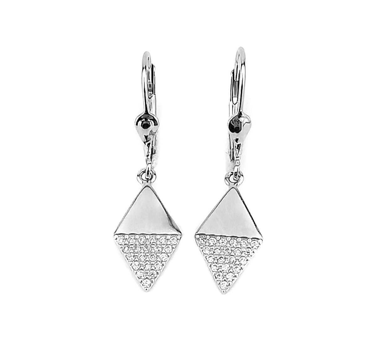 Srebrne kolczyki rodowane z cyrkoniami romb romby