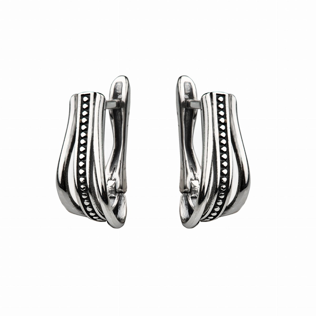 Srebrne kolczyki oksydowane półokrągłe zdobione pr925