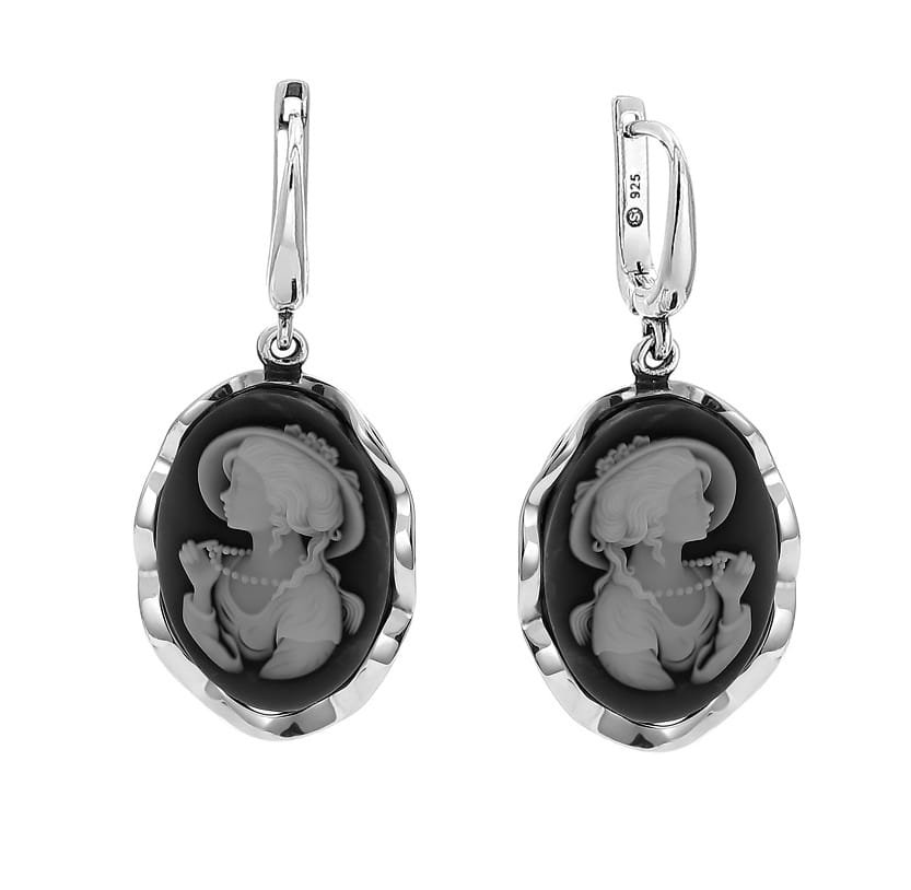 Srebrne kolczyki pr925 z wizerunkiem kobiety Kamea angielskie zapięcie