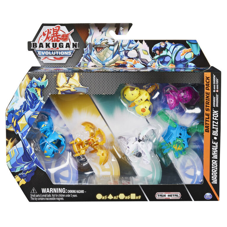 BAKUGAN EVOLUTIONS BATTLE STRIKE PACK 6 FIGUREK WARRIOR WHALE BLITZ FOX