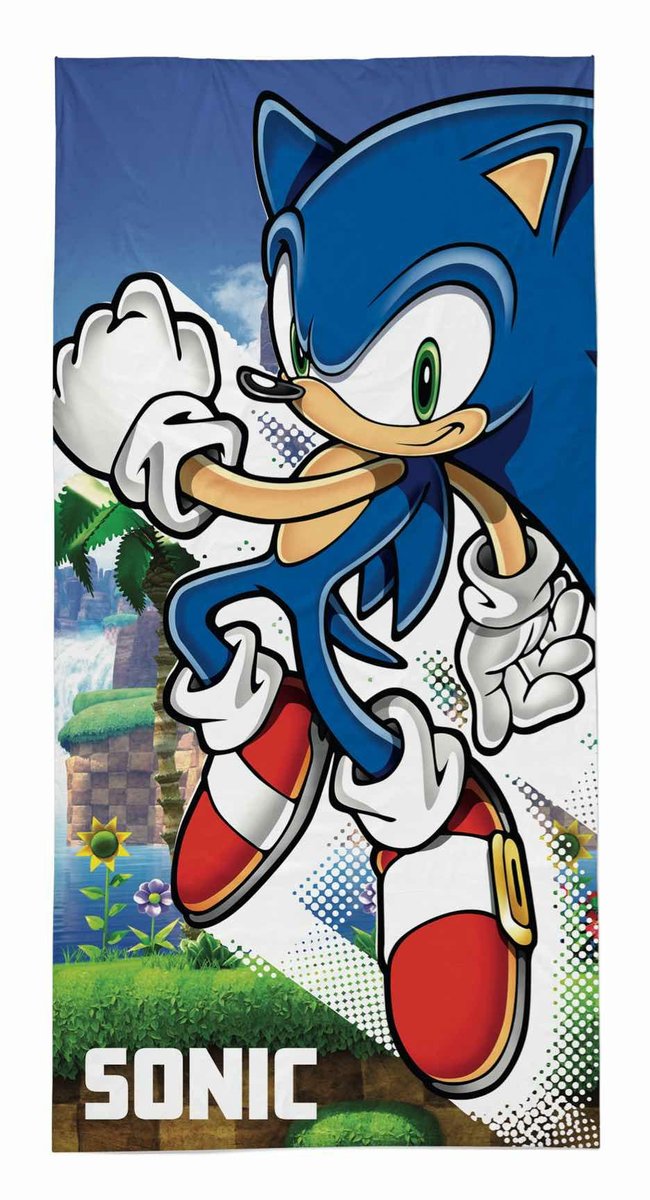 Ręcznik dziecięcy 70x140 Sonic niebieski biały zielony bawełniany SON 01 T