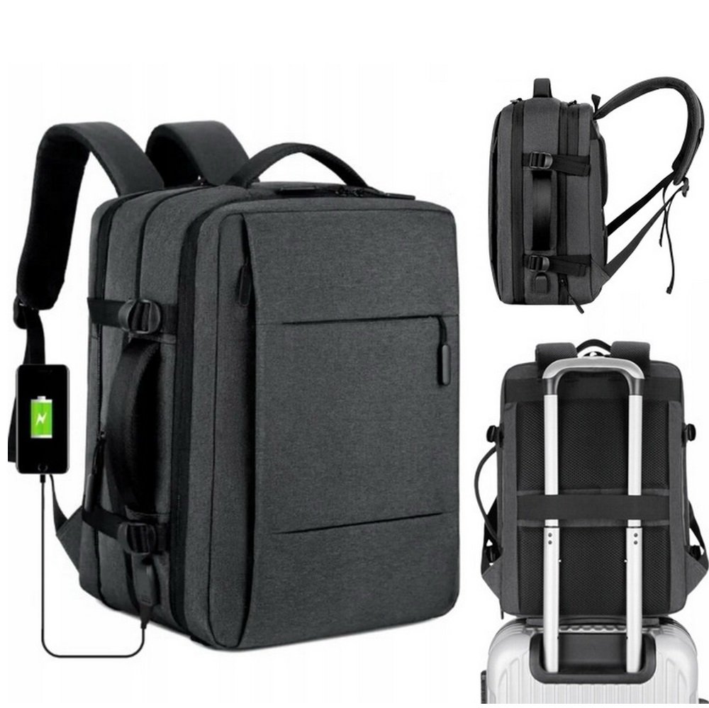 Plecak podróżny D-Pro Nylon Backpack V3 USB bagaż podręczny do samolotu torba na laptopa 48x35x20cm (Grafitowy)