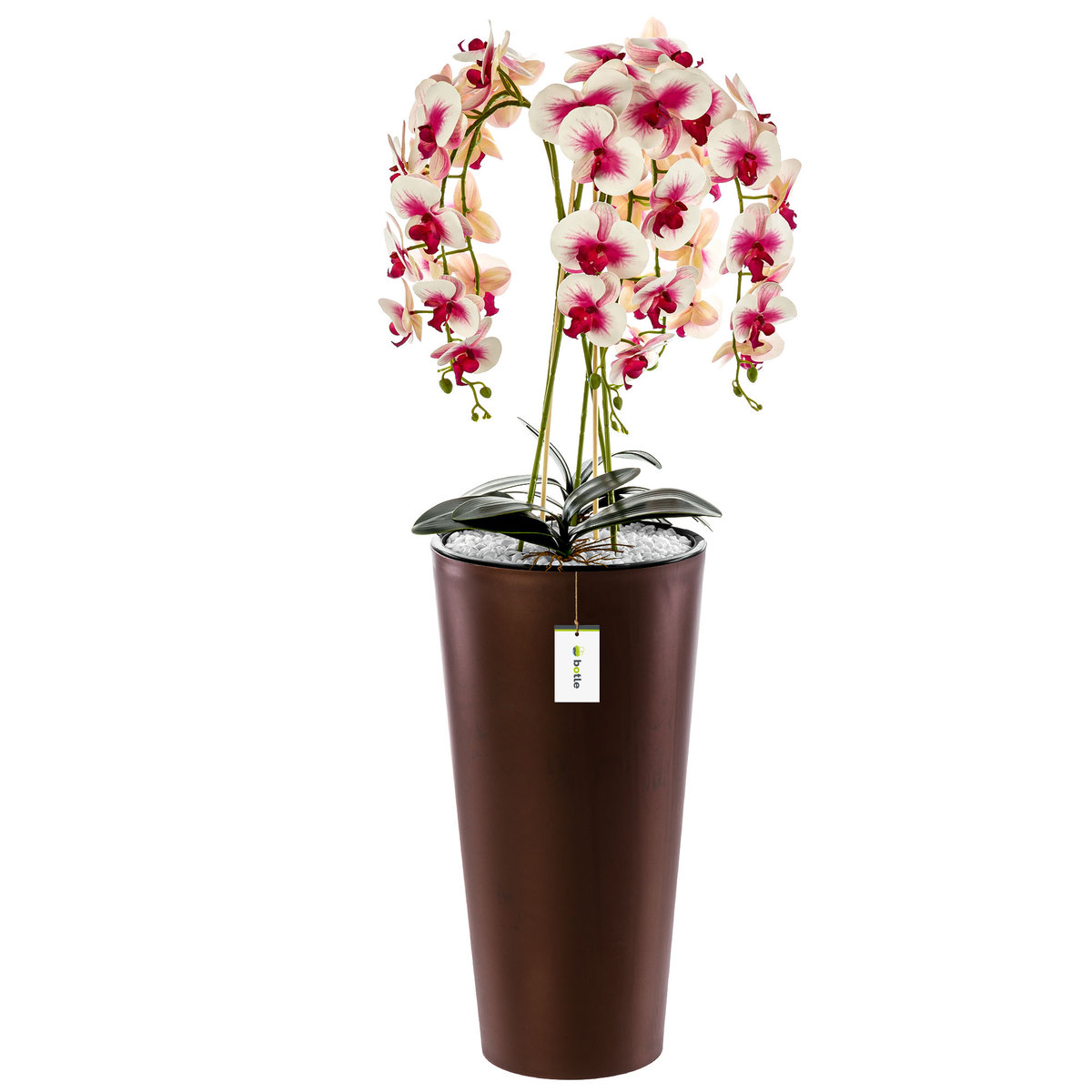 Doniczka okrągła wysoka z wkładem gładka mat Miedziany Ø 30 cm H 57 cm nowoczesna