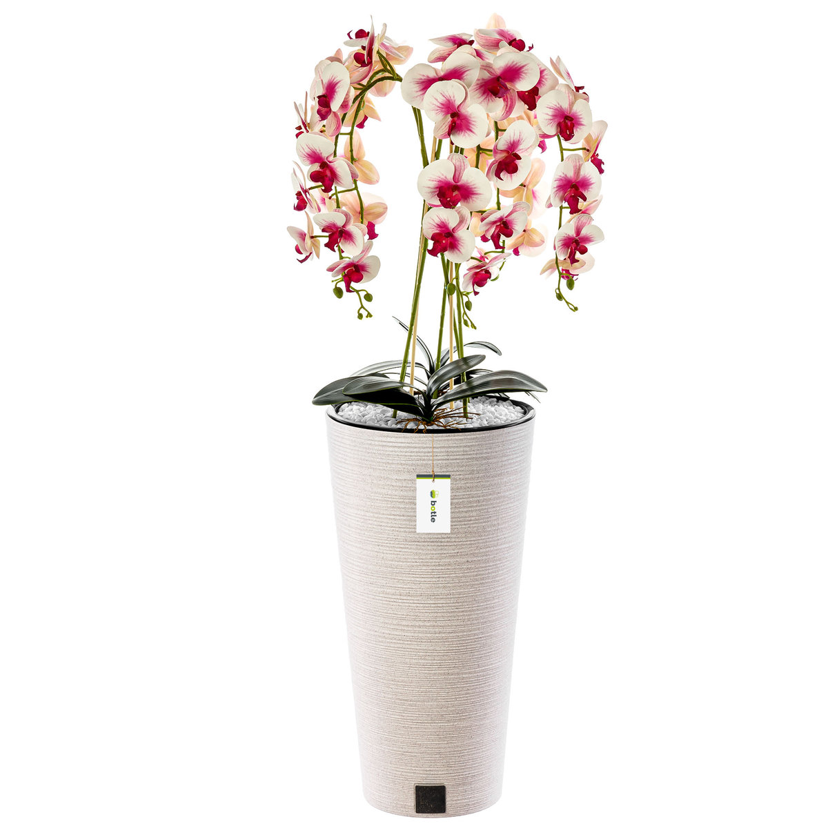 Doniczka okrągła wysoka z wkładem dłuto Biała Ø 30 cm H 57 cm nowoczesna