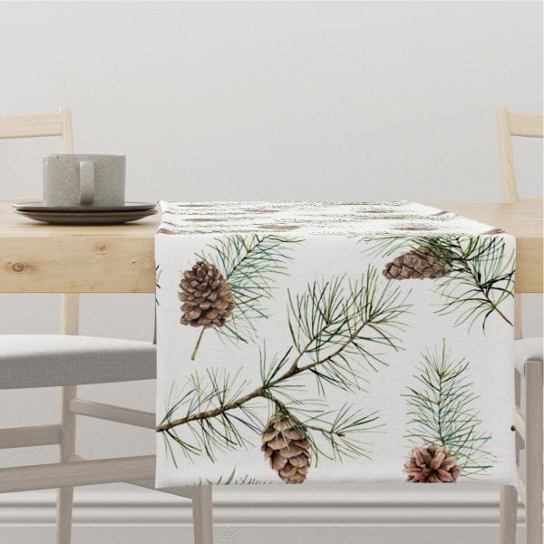 Bieżnik świąteczny WINTER wzór BN40 akwarelowe gałązki z szyszkami 40 x 300 cm