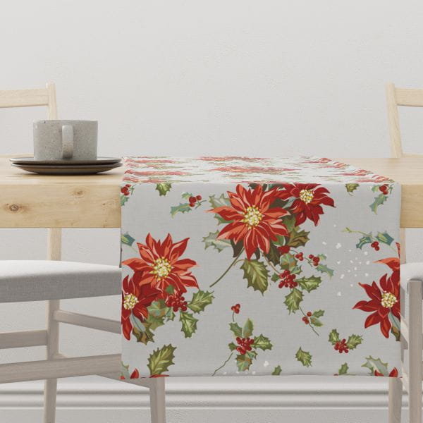 Bieżnik świąteczny WINTER wzór BN15 gwiazda betlejemska na szarym tle 40 x 220 cm