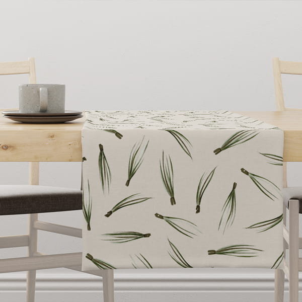 Bieżnik świąteczny WINTER wzór BN45 Sosnowe igły na beżowym tle 40 x 180 cm