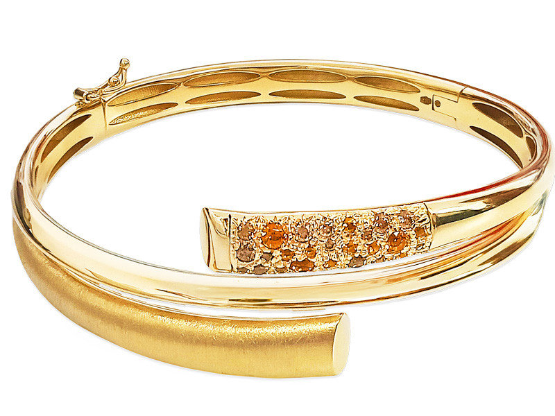 Złota bransoletka 585 elegancka bangle sztywna z cyrkoniami