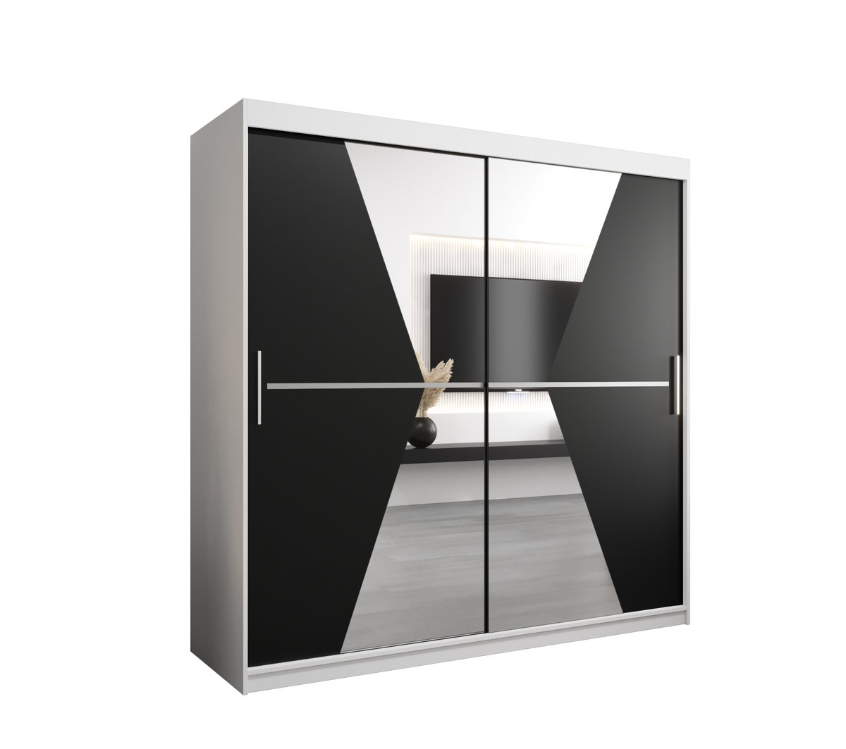 Szafa przesuwna Garderoba MAROKO 200 gł. 62 biały/czarny