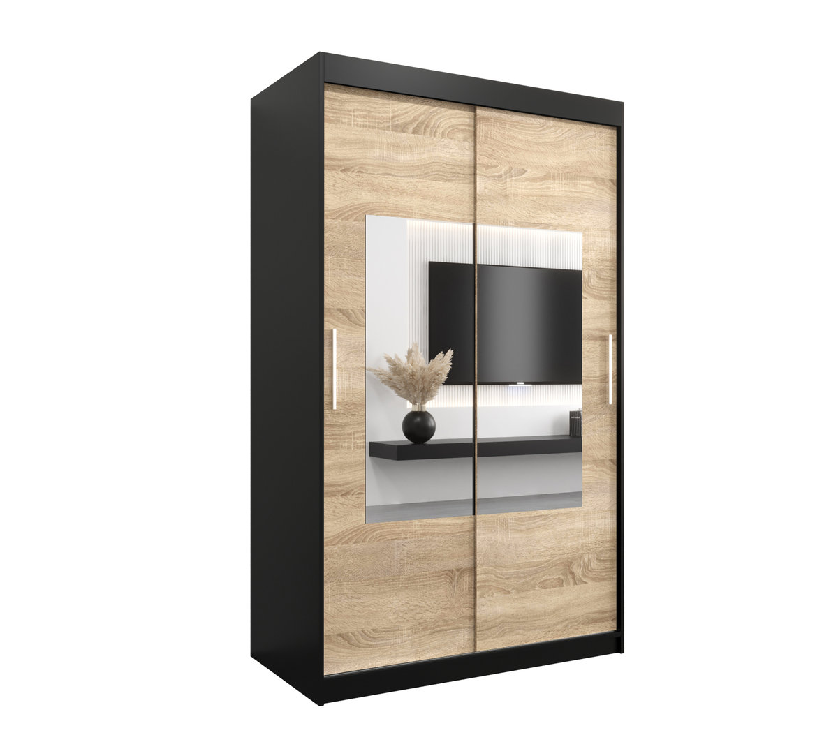 Szafa przesuwna Garderoba WAVE 120 gł. 62 czarny/sonoma