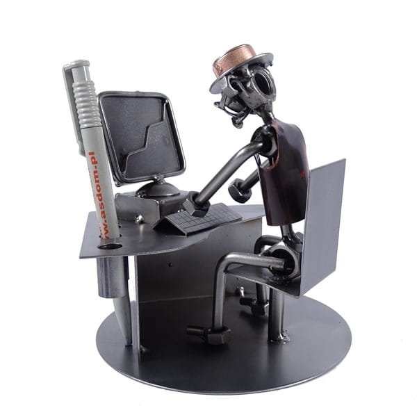 Praktyczna metalowa figurka Komputer. Dekoracja do biura