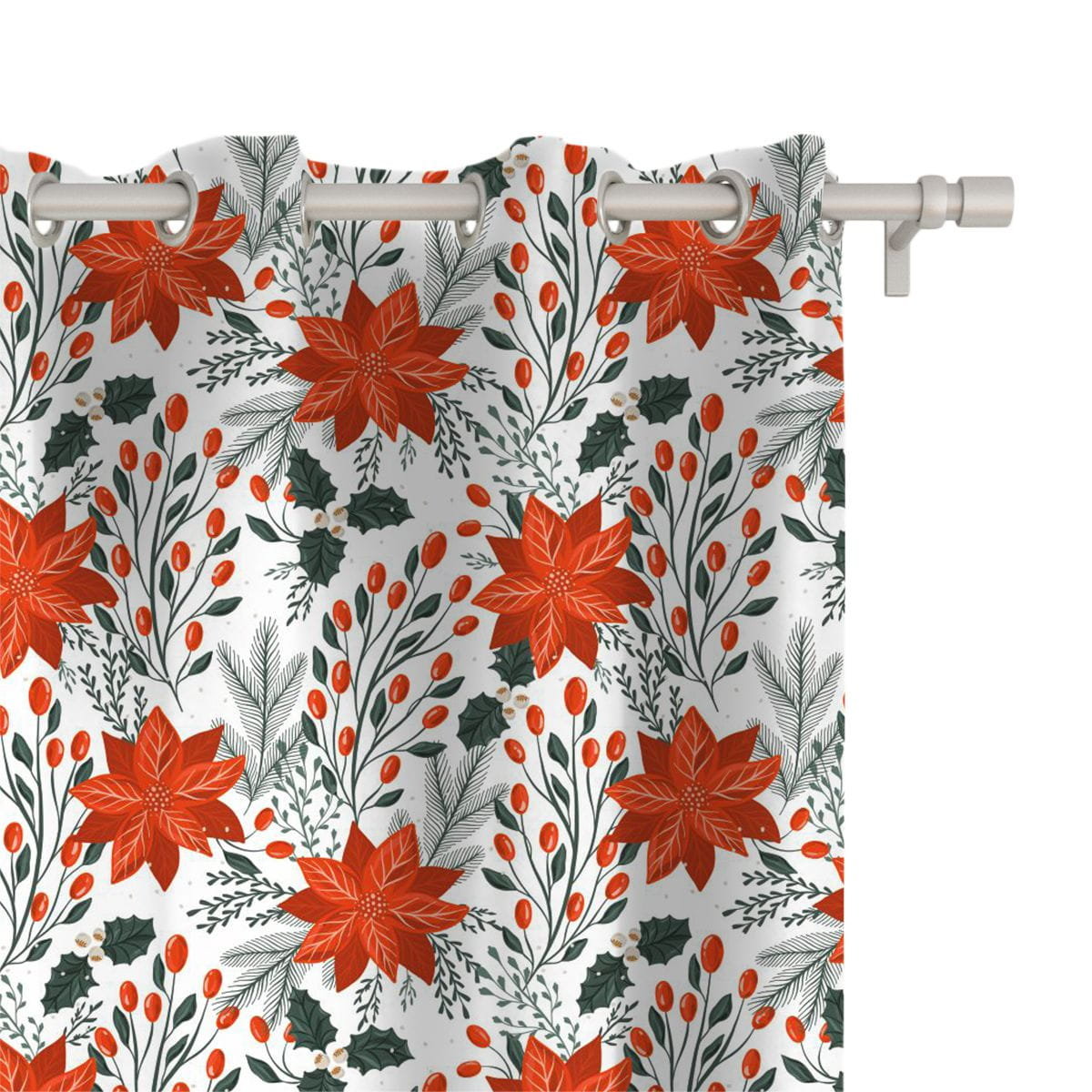 Zasłona WINTER wzór BN75 | Gwiazda betlejemska na białym tle 150 x 160 cm tkanina standard