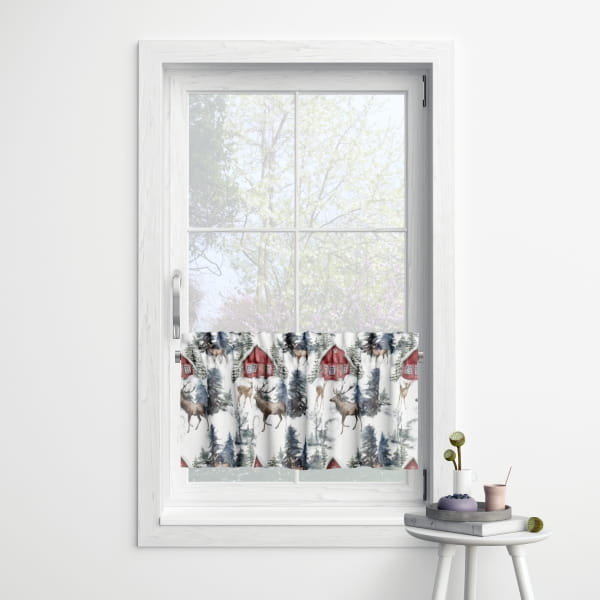 Zazdrostka WINTER wzór BN26 | czerwona chatka w lesie 45 x 90 cm