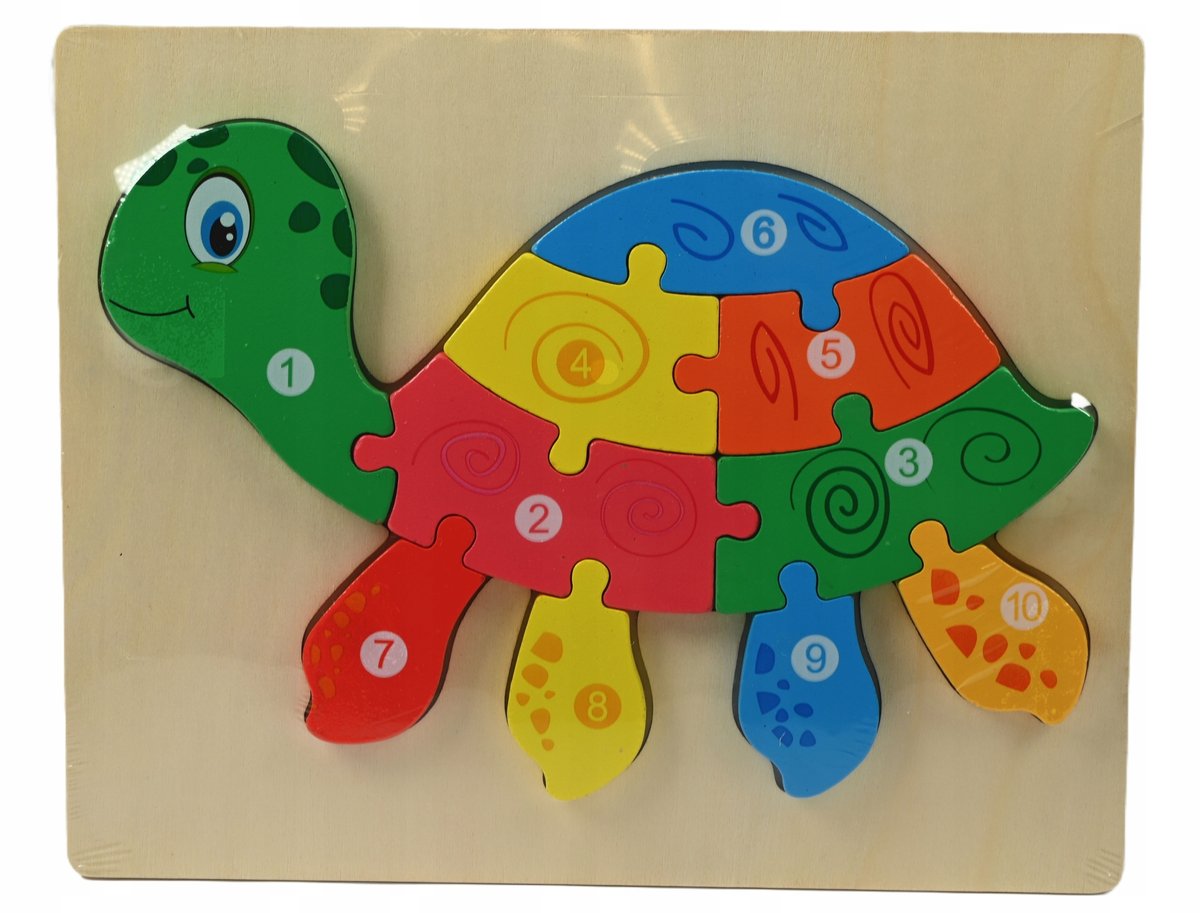PUZZLE DLA DZIECI DREWNIANA UKŁADANKA EDUKACYJNA 10 ELEMENTÓW RÓŻNE WZORY
