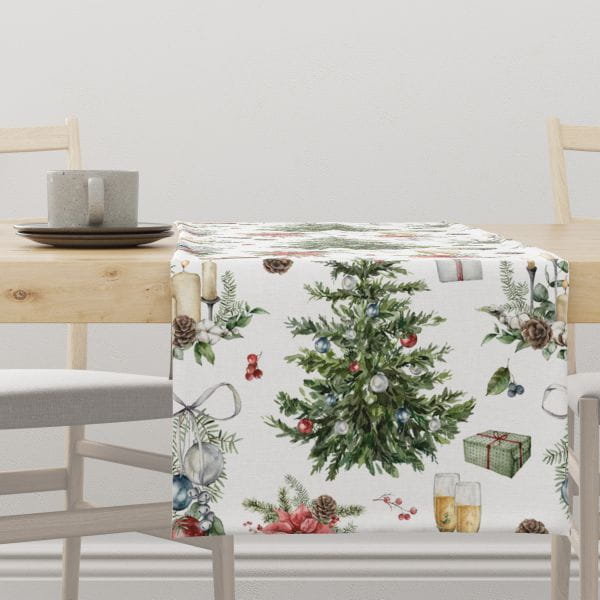 Bieżnik świąteczny WINTER wzór BN27 świąteczna choinka z prezentami 40 x 140 cm