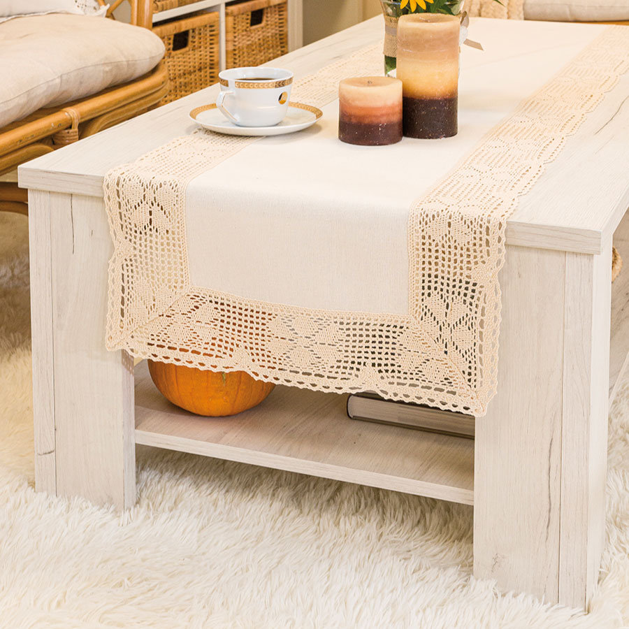 Bieżnik bawełniany z ażurem, kolor kremowy, rozmiar 40x140 cm, Rachela