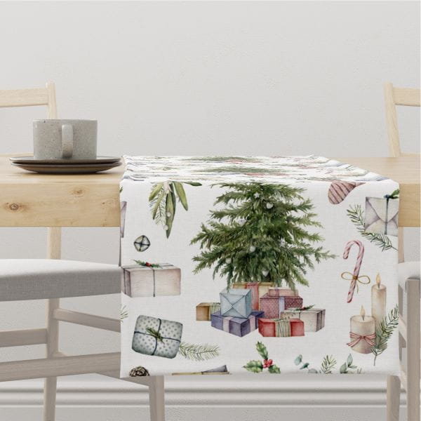 Bieżnik świąteczny WINTER wzór BN36 pastelowe prezenty 40 x 260 cm
