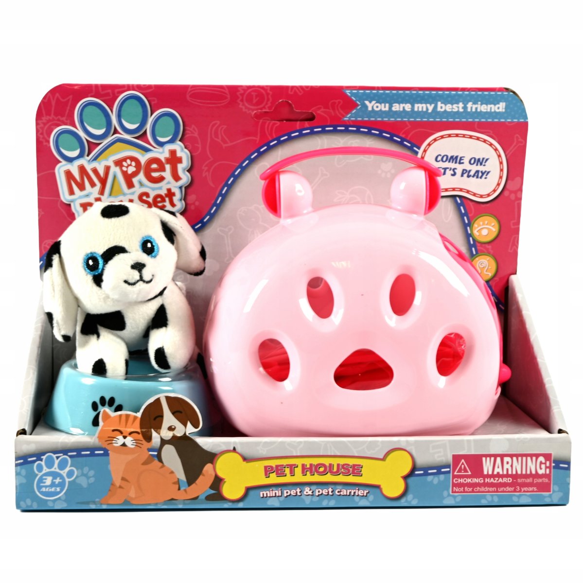 MASKOTKA PSA Z TRANSPORTEREM BIAŁY PIESEK DALMATYŃCZYK ZESTAW GROOMERA