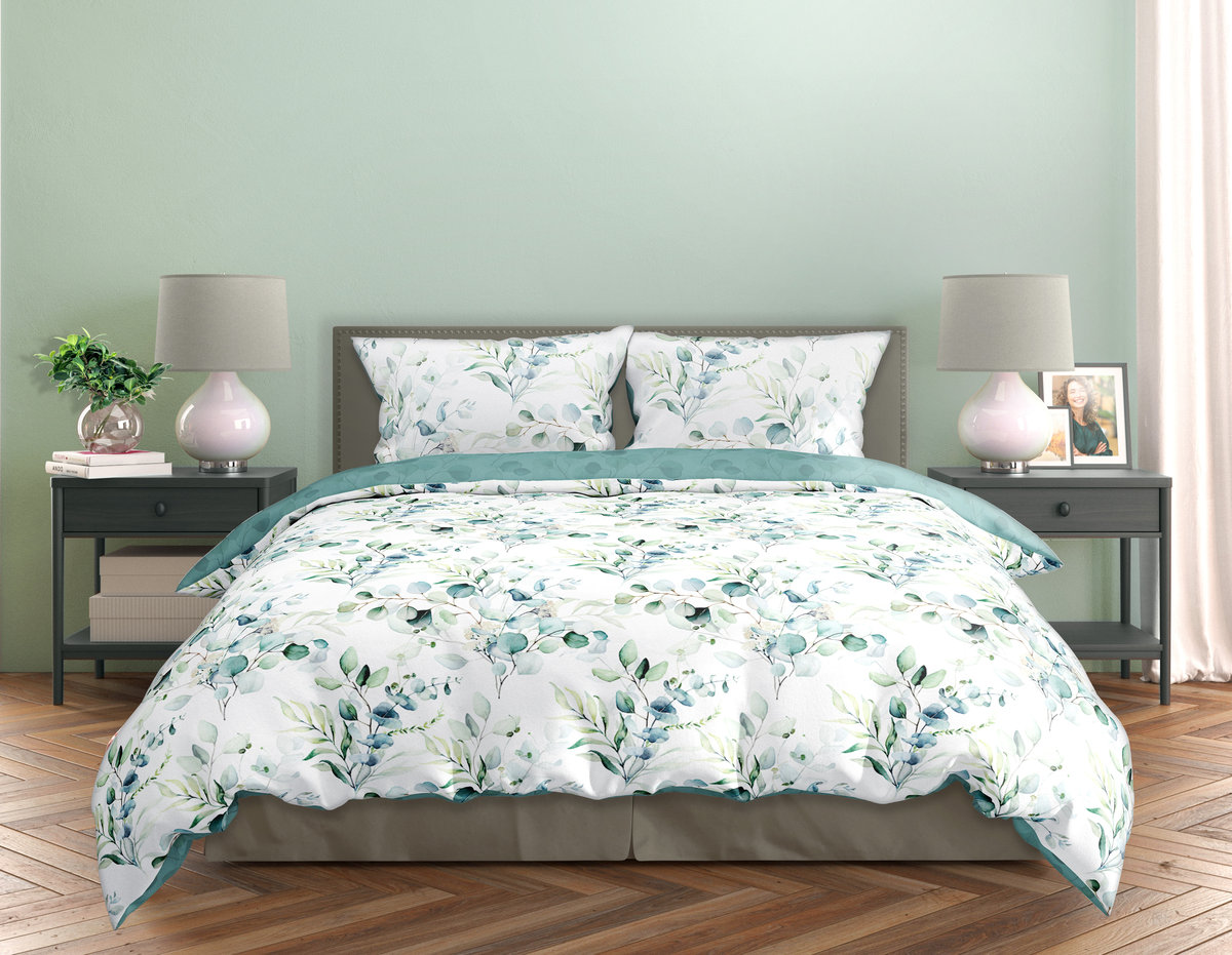 FARO Pościel satyna bawełniana premium 220x200+2x70x80 cm Milagro Verde Eukaliptus