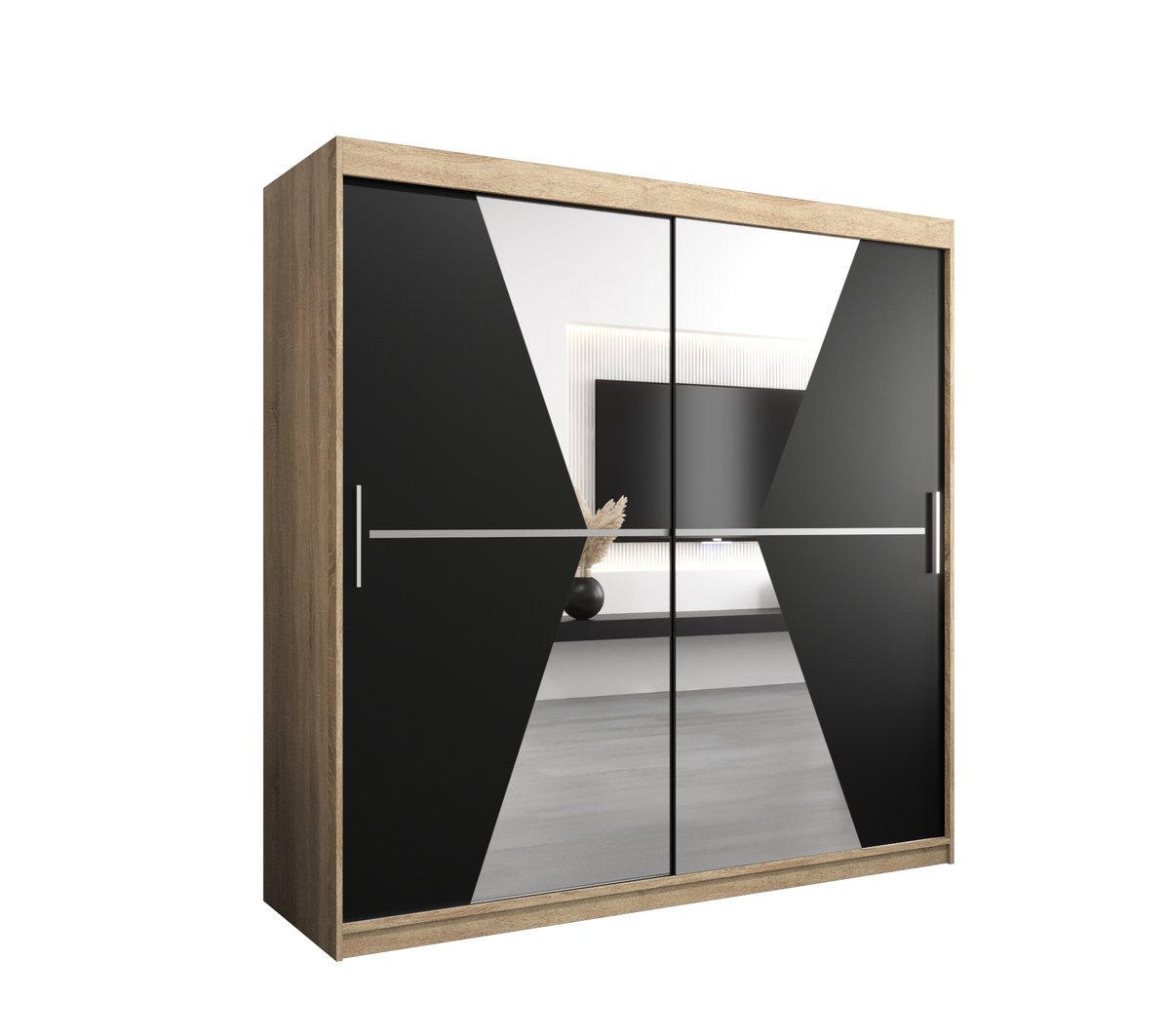 Szafa przesuwna Garderoba MAROKO 200 gł. 62 sonoma/czarny