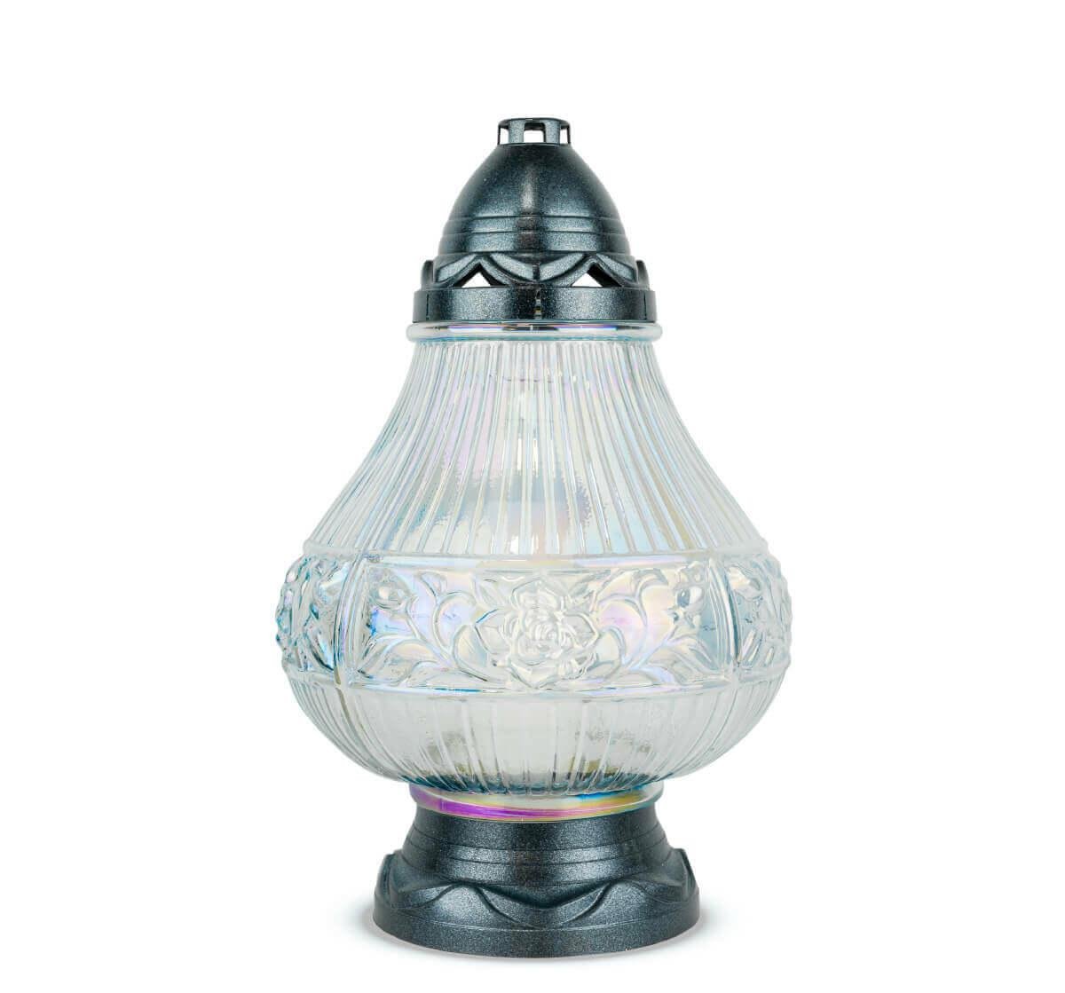 Znicz Artystyczny 33 cm Srebrny DP742 Duży Znicz Szklany Lampion z Wkładem Wymiennym