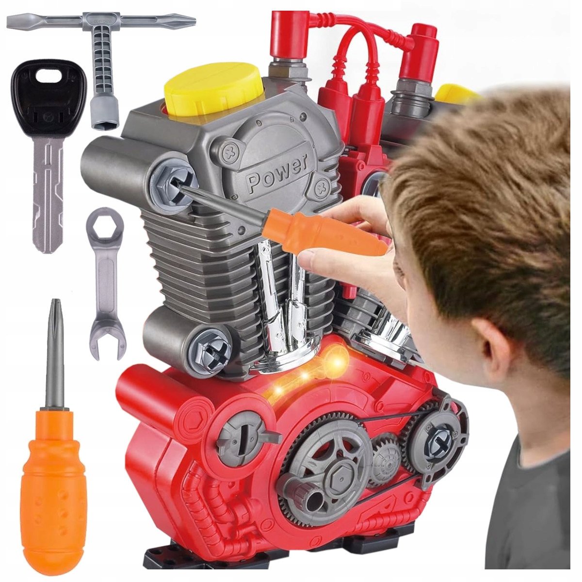 Zestaw Mały Mechanik Edukacyjny Silnik Led Dla Dzieci + Zestaw Narzędzi Z1151